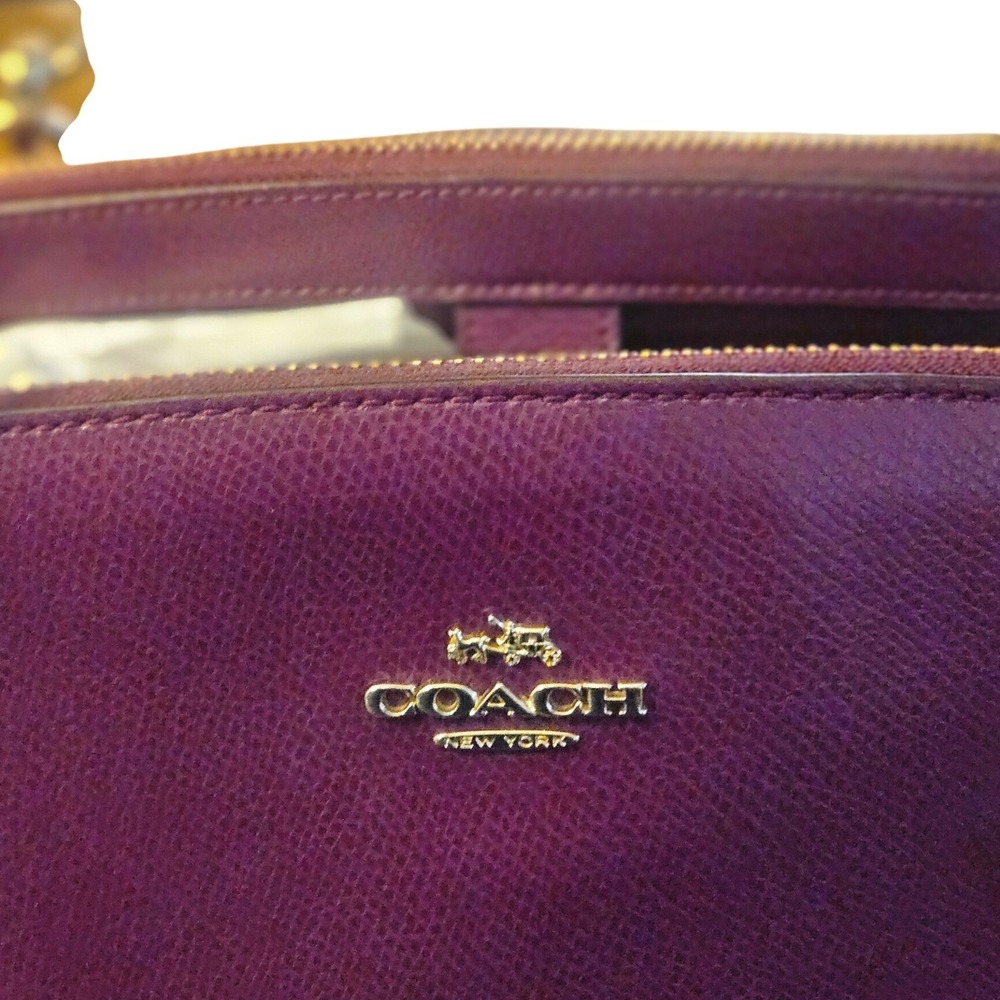 Coach Minetta Crossgrain Leather Tote Bag Plum Purple Gold Hardware Handbag - Picture 10 of 12